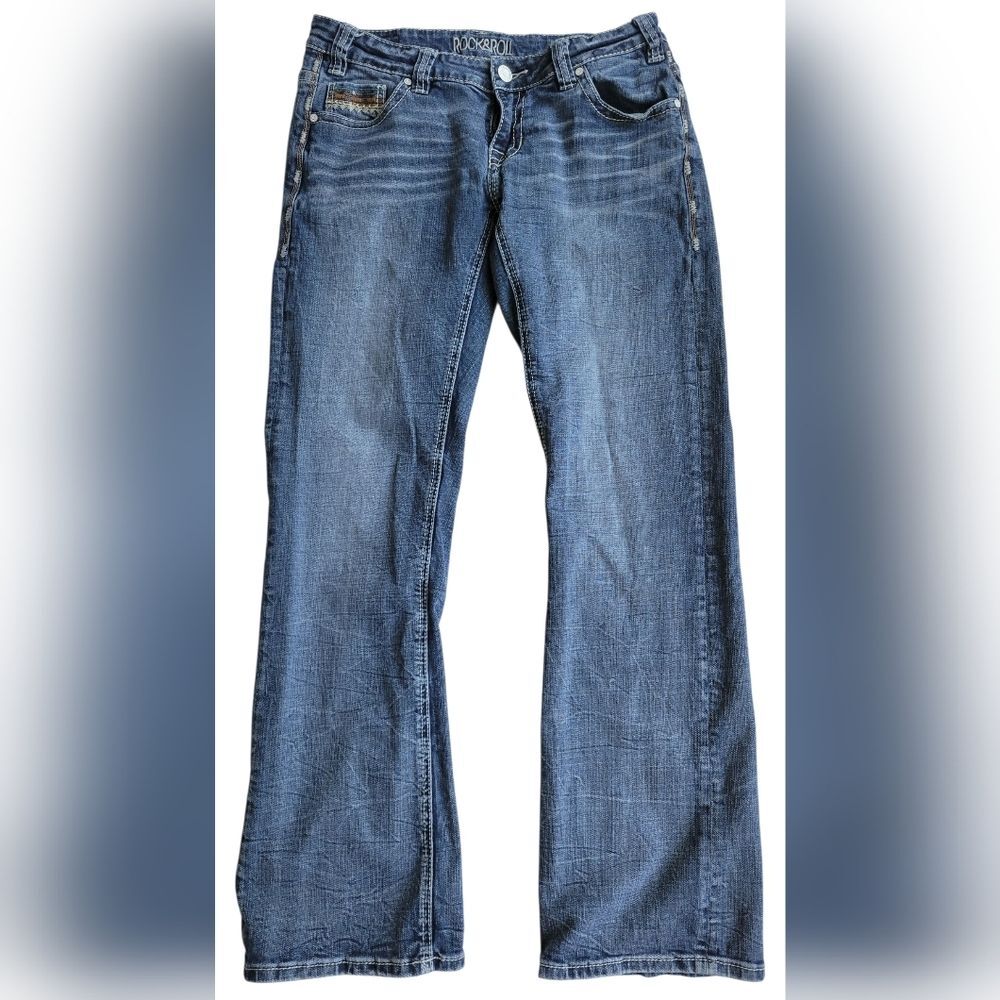 Rock & Roll Cowgirl Bootcut Jeans Embroidered Pockets Size 31 x 34